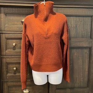 Pink Rose crop style cozy knit sweater sz L warm brown autumn sweater qtr zip